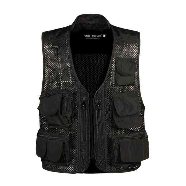 LUXUR Mens With Multiple Pockets Cargo Jacket Fishing Climbing Utility Vests Black-Zip M