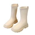 thumbnail image 2 of Mevxay Girls Ankle Riding Boot Side Zipper Buckle Leather Low Heel Goth Punk Winter Combat Boots Short Shoes Little/Big Kid Beige 35, 2 of 6