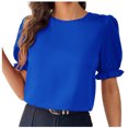 thumbnail image 1 of Besolor Tuniques d'Été pour Femmes à Col Rond, Volants, Manches Courtes, Chemises Décontractées Unies, T-Shirts pour Sorties, 1 of 4