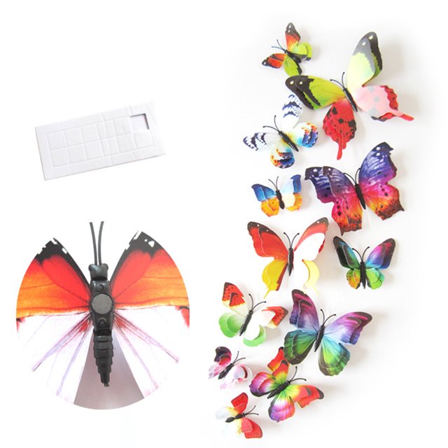 Labymos 12Pcs Wall Stickers Double-layerd PVC Butterfly Shape Wall Decal Sticker Home Living Room Nursery