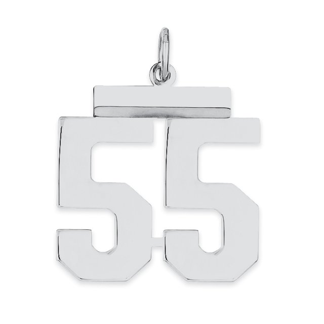 Sterling Silver Rhodium-plated Medium Polished Number 55 Charm QMS55 (21mm x 16mm)