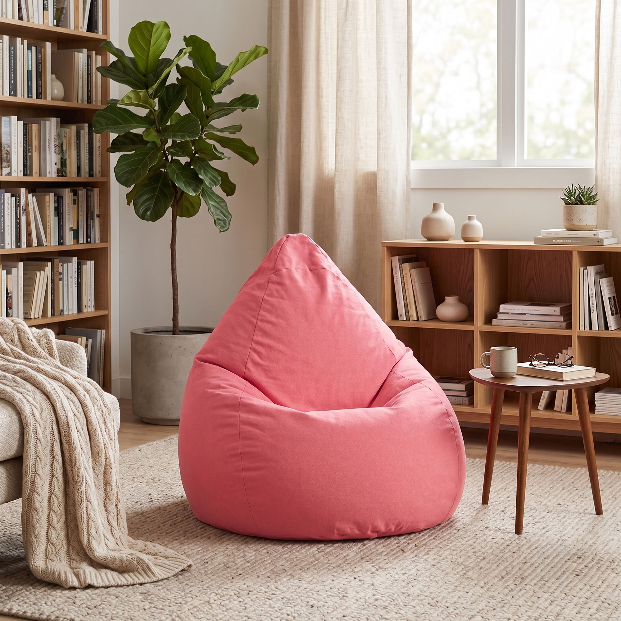Fauteuil poire Gouchee Home Easy rose – Tissu microfibre polyester doux avec rembourrage en billes de polystyrène, adapté aux adultes et aux adolescents, siège portable pour dortoir ou salon