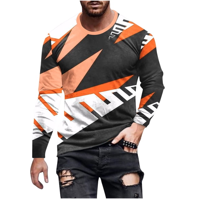T-Shirt Blouse Décontracté à Manches Longues et Col Rond pour Hommes avec Rayures Imprimées