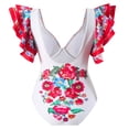 thumbnail image 4 of Women's Retro Floral Print One Piece Swimsuit with Dress, Two Piece Bathing Suit Set, Modest Long Torso Design, Adjustable Straps, Beach and Pool Cover Up, 4 of 8