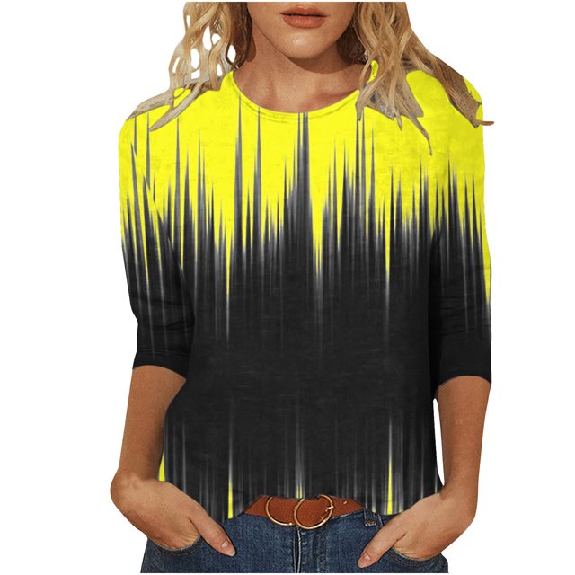 Hauts pour Femmes Décontractés Imprimés à Col Rond T-Shirt à Manches 3/4 Haut Ample, Hauts à Manches 3/4 pour Femmes, Hauts Décontractés pour Femmes, T-Shirts pour Femmes