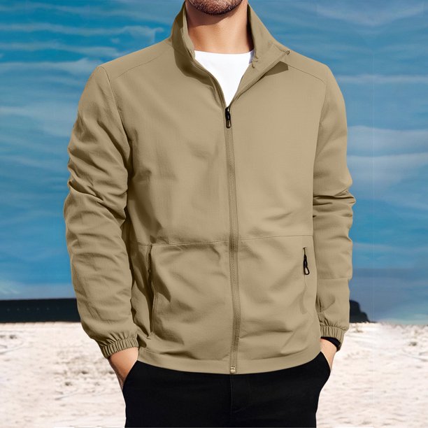 Xugsiok Waterproof Rain Jacket for Men Windbreaker Casual Full Zip