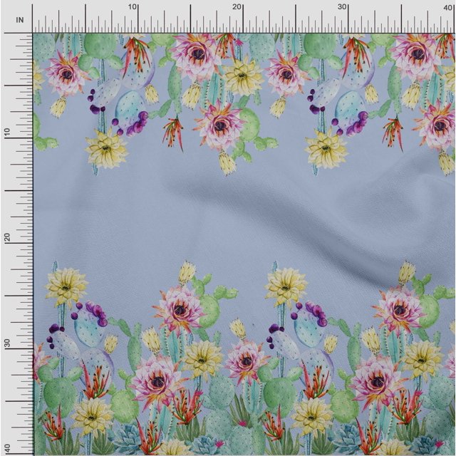 oneOone Tissu Polyester Lycra Imprimé Floral & Cactus au Mètre 56 Pouces de Large