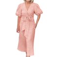 thumbnail image 2 of LOVZFMLL Women's Summer Solid Color Short Sleeve -Neck Dress Pink 4XL, 2 of 7