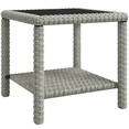 thumbnail image 1 of Outsunny 19"Wicker Coffee Table, End Table w/ Glass Top, Storage, Dark Grey, 1 of 10