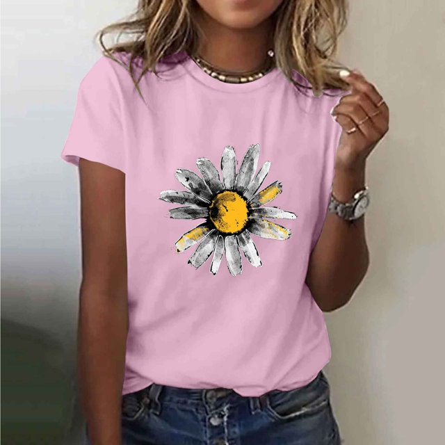 Ovbmpzd Funny Ladies Tops Pink Comfy Short Sleeve Pullover Graphic Tees Womens Tees XXL