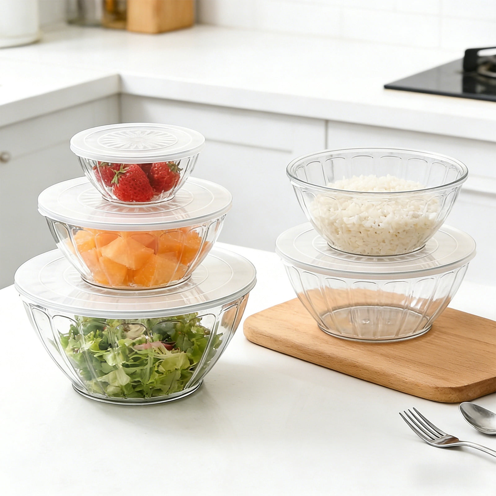 Glass Mixing Bowls with Lids Set, 5-Pieces Glass Bowls for Food