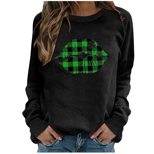 CEHVOM Womens Solid Shirts Round Neck Long Sleeve Tops Printed Regular Blouse Clearance