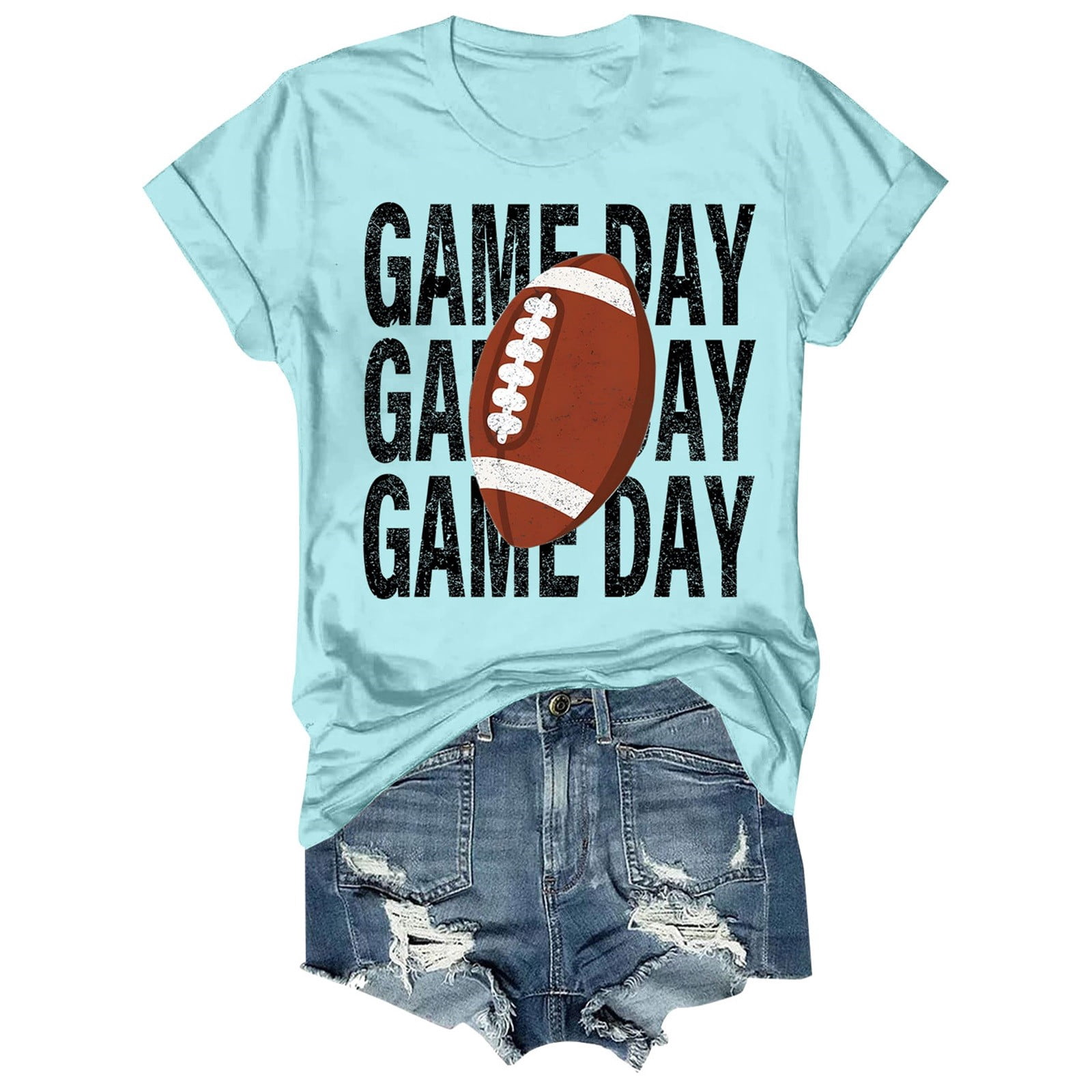 Charmgo Haut pour Femmes Tendance T-Shirts Jour de Match T-Shirt Imprimé 2D pour Femmes Manches Courtes Col Rond T-Shirt Mode Léger Doux Tenue Décontractée Vêtements pour Femmes Football Bleu Pâle TTG