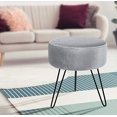 thumbnail image 2 of ® Velvet Footrest Stool, Round Mid-Century Modern Luxe Velvet Ottoman, Footstool Side Table, Removable Metal Leg Design (Gray), 2 of 5