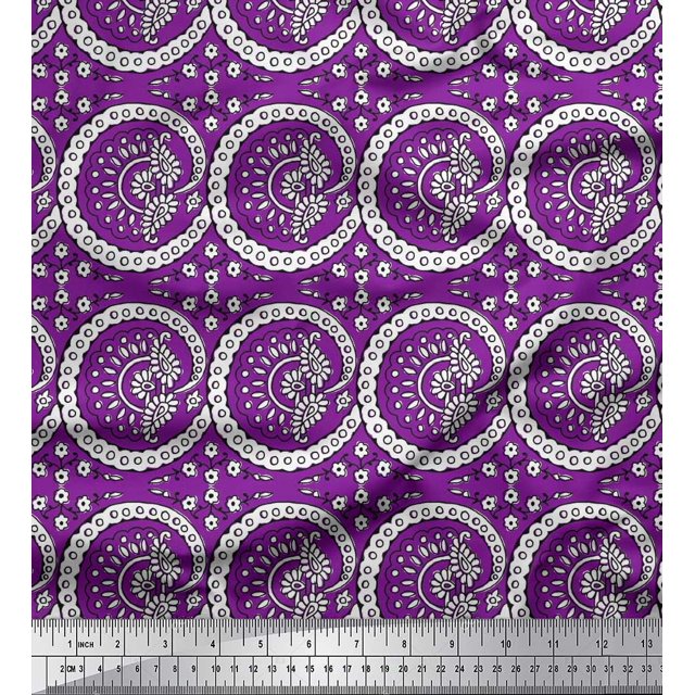 Soimoi Velvet Fabric Floral & Paisley Block Print Sewing Fabric Yard 58 Inch Wide