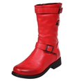 thumbnail image 2 of Bmisegm Bottes Rétro pour Femmes à Fermeture Éclair, Talon Carré, Couleur Unie, Tige Mi-Haute, Bout Rond, Chaussures Rouges 8, 2 of 4
