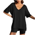 thumbnail image 1 of UPPADA Ensembles 2 Pcs pour Femmes Grande Taille Été Tuniques à Manches Courtes et Ensembles de Shorts Amples Ensembles de Pyjamas Ajustés Noir, TG, 1 of 6