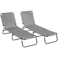 thumbnail image 1 of Outsunny Ensemble de 2 Chaises Longues d'Extérieur Pliantes, Dossier Réglable, Gris, 1 of 10