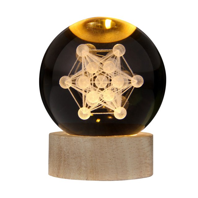 3D Crystal Ball with Warm Light Wooden Base Small Night