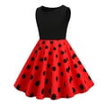 thumbnail image 4 of Huvoen Robes Mignonnes pour Femmes Été Filles Été Rétro Taille Rayure Couleur Unie à Empiècements Manches Volantées Manches Col Rond Robe Rouge 120, 4 of 5