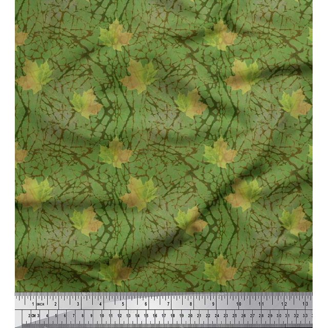 Soimoi polyester Crepe Fabric Texture & Autumn Leaves Print Sewing Fabric Yard 52 Inch Wide