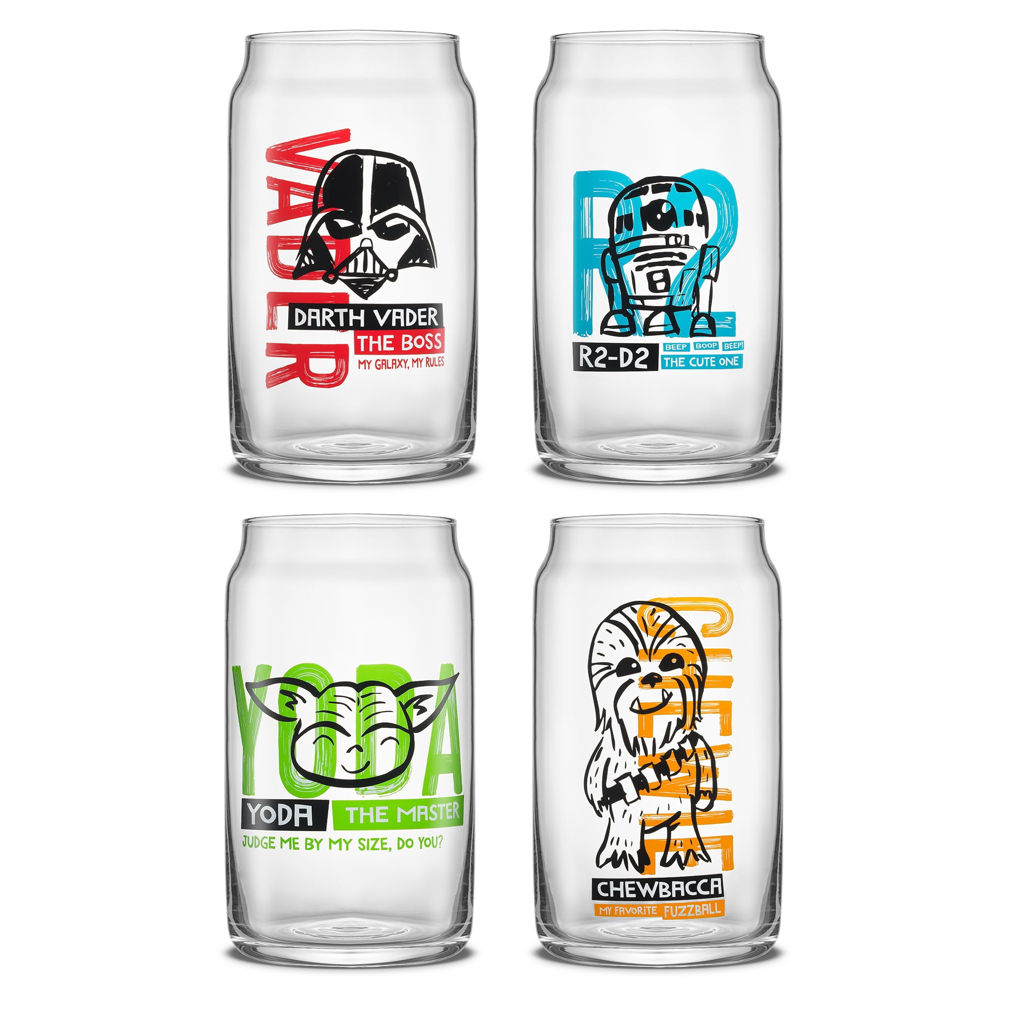 Set de verres Star Wars, avec pailles transparentes + 1 brosse de nettoyage, 16 oz (Set de 4)
