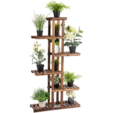 Costway Présentoir de Plantes et Fleurs en Bois à 6 Niveaux, 11 Pots, Étagère en Bois, Rangement, Jardin