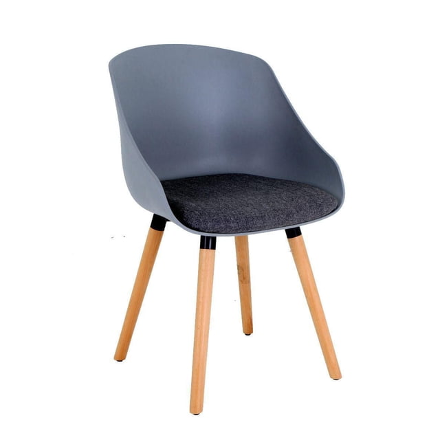 TygerClaw Mid Back Lounge Chair with a smooth grey plastic curved shell and dark grey fabric seat cushion, supported by four natural wood legs with black metal connectors, suitable as an accent chair for living room seating.