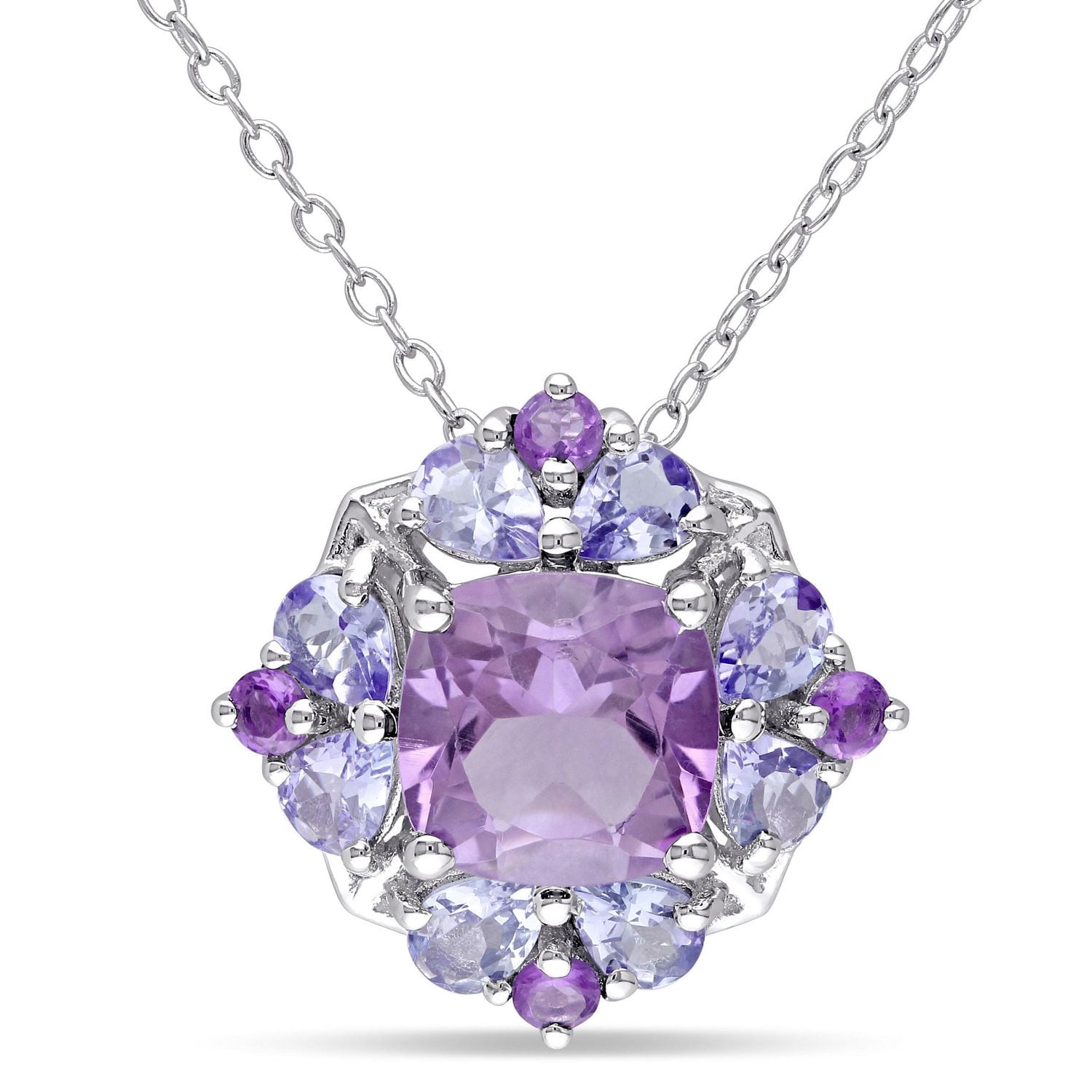 Pendentif auréole Tangelo avec améthystes et tanzanites 3 CT PBT en argent sterling, 18 po