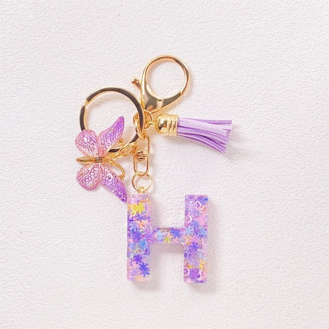 TopLLC Tools&Home Improvement Initial Letter Keychains For Women Tassel Purple Cute Car Keychain For Wallet Backpack Bag A chopper