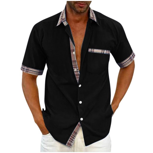Birdeem Mens Fashion Casual Solid Color Short Sleeve Turndown Collar Blouse Shirt
