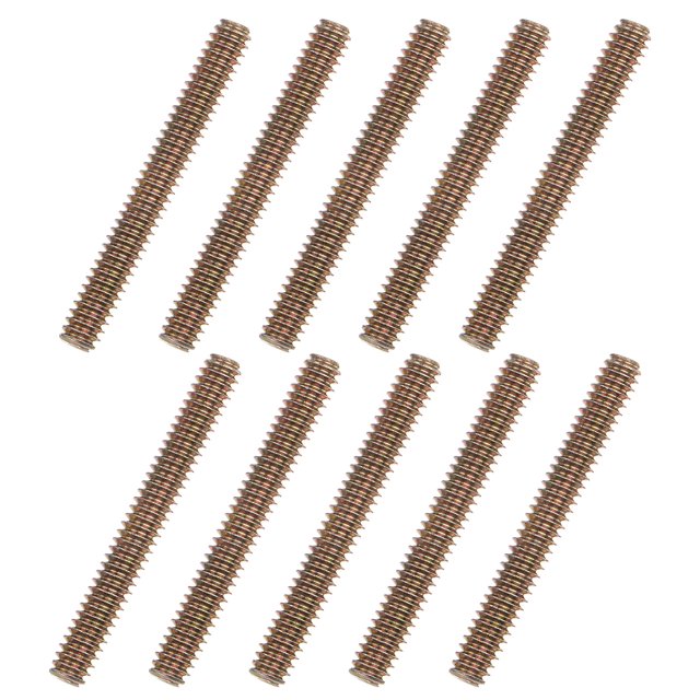 Unique Bargains 10pcs 1/4x2' Carbon Steel Fully Threaded Rod Bar Studs for Furniture Mounting Assembly