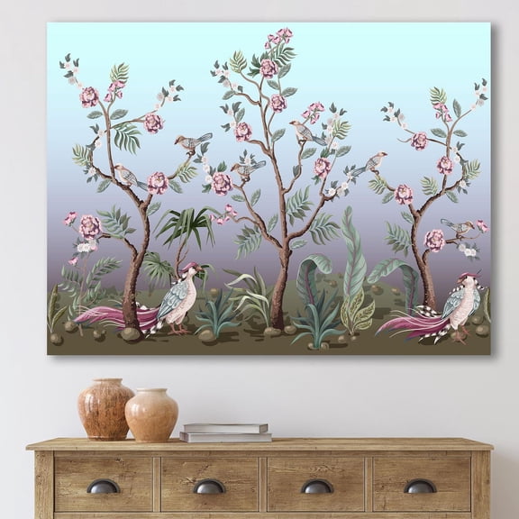 Designart Chinoiserie Aux Oiseaux Et Pivoines II Art mural sur toile