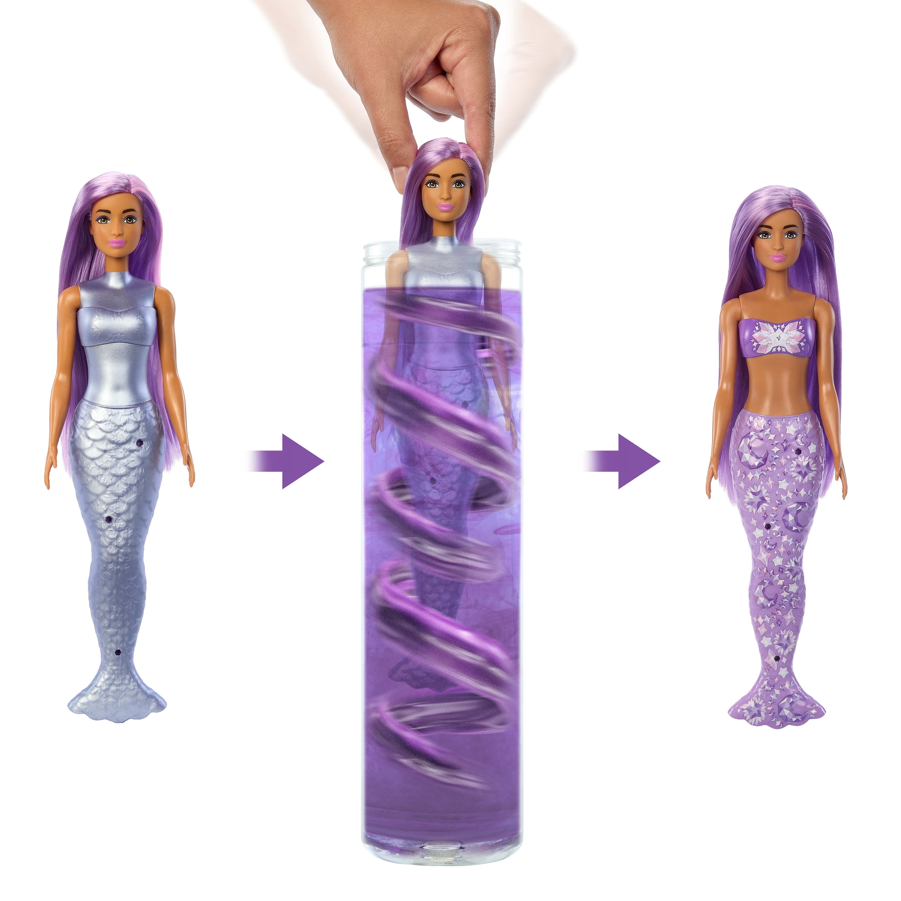 Barbie Poupée Barbie Color Reveal Sirène avec accessoires, 6 surprises (les styles peuvent varier)