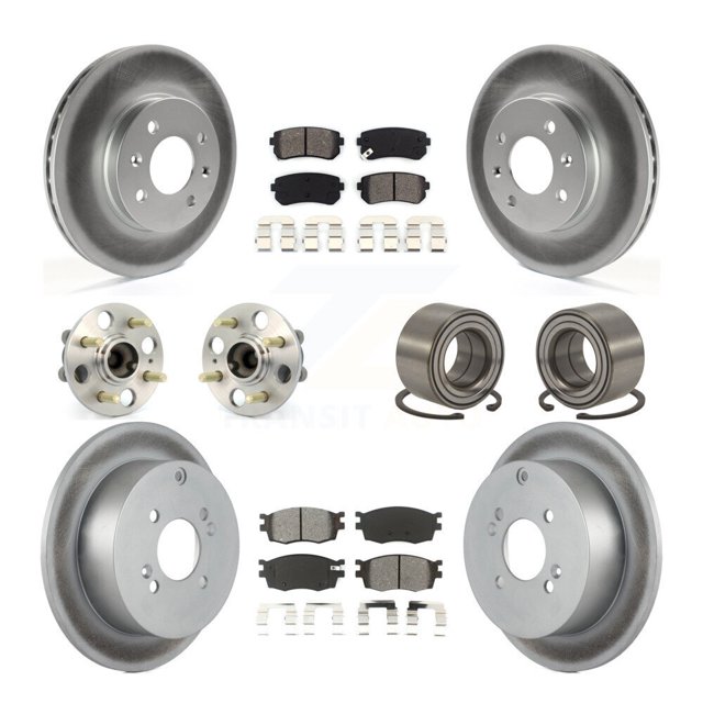 Transit Auto Roulements de Moyeu de Roue avant Arrière avec Rotors de Frein à Disque Enduits et Kit de Tampons Semi-Métalliques (10 Pcs) pour Voiture Hyundai Accent Kia Rio5 Rio - Côté Gauche Droit (Conducteur Passager) KBB-108059