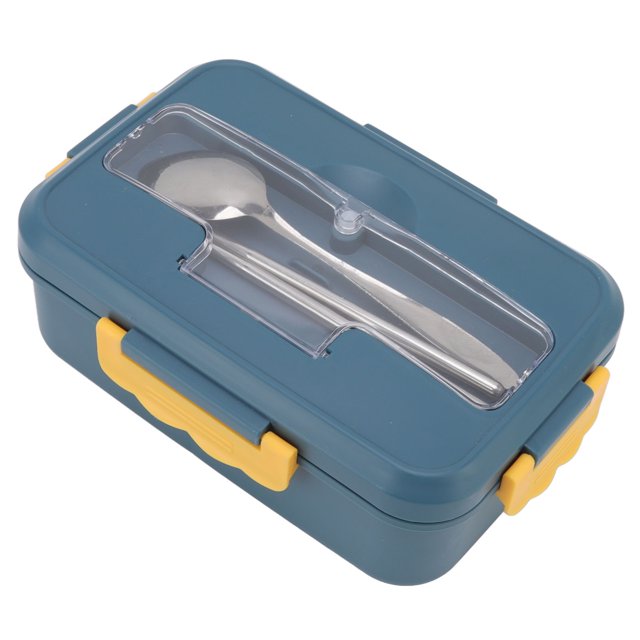 Thermal Lunch Box, Large Capacity Bento Lunch Box Portable Microwaveable Compartments Design With Spoon Chopsticks For Office For Students Elegant Blue Lunch Box