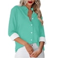 thumbnail image 1 of Besolor Button Down Shirts for Women Solid Color Long Sleeve Colared Tops Loose Office Blouses for Casual Work, 1 of 5