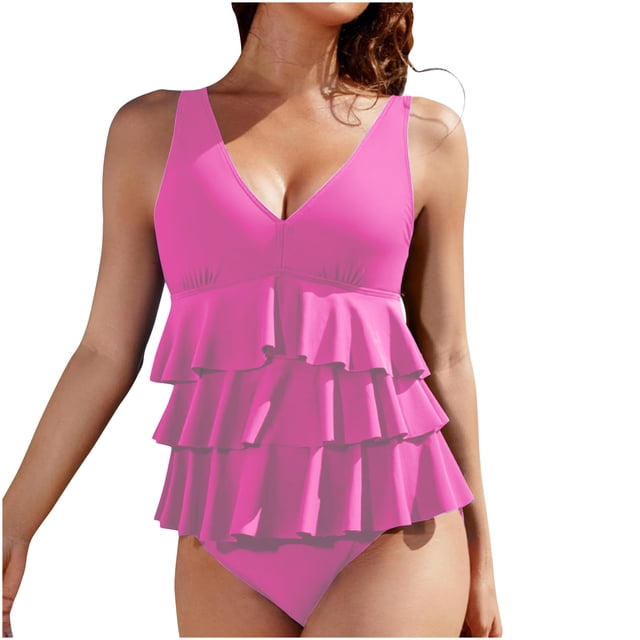 Dvprdro High Waisted Tummy Control Swimsuits for Women Fashion Ruffle Tankini One-Piece Bathing Suit