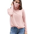 thumbnail image 3 of BiZtdJrK Women's Summer Tops Casual Long Sleeve Face Mask for Sun Protection Shirts Loose Solid Color Lightweight Going Out Tops Pink L Spring Savings, 3 of 6