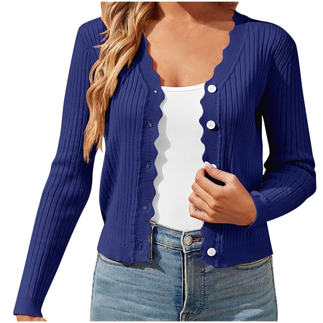 AherBiu Cropped Cardigan for Women Trendy Long Sleeve Button down Knit Sweater Open Front Casual Cardigans