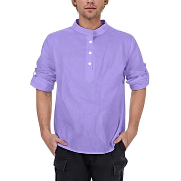 FhsagQ Chemises pour Hommes Chemises pour Hommes pour Coupe Super Chemise en Coton et Lin pour Hommes Manches Longues Hippie Décontractée de Plage T-Shirts pour Hommes Chemises en Coton pour Hommes 3 Coupe Super Violet TTTTG