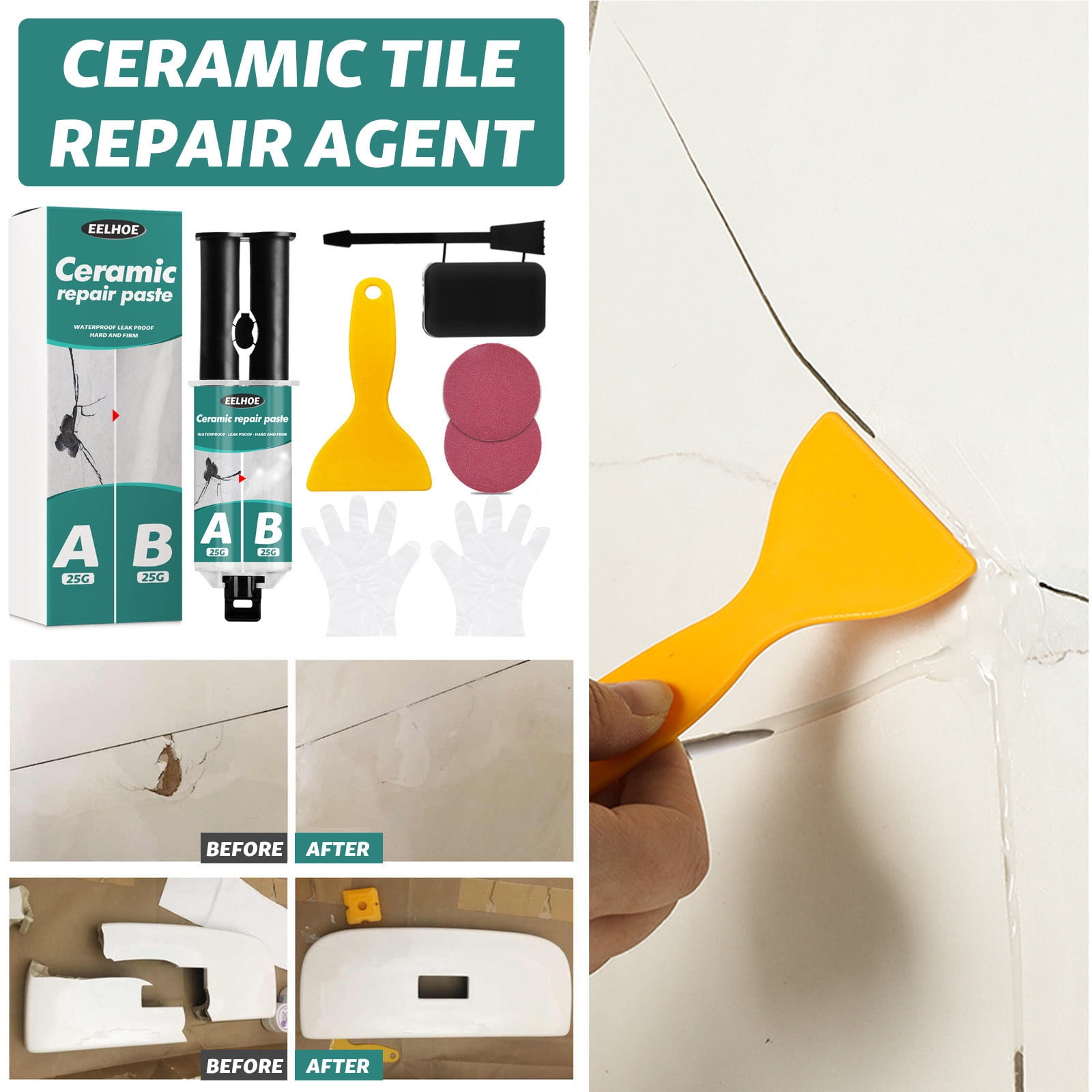 Dvkptbk Fluide de Réparation Ensemble de Colle pour Réparation de Carreaux Agent de Réparation de Fissures Outils Adhésifs en Céramique en Liquidation