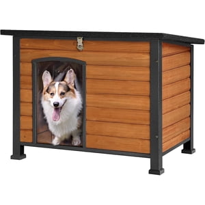 Aivituvin Chew Proof Dog House with Metal Iron Frame Outdoor Dog Kennel for Small Medium Large Indoor Dog Cage (33.5" L,Brown Colour)
