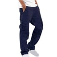 thumbnail image 1 of cllios Pantalon Cargo pour Hommes et Grands Hommes Uni Décontracté à Multiples Poches Pantalon Cargo Extérieur Coupe Droite Pantalon de Mise en Forme Coupe Décontractée Pantalon à Cordon Pantalon de Randonnée Bleu Marine XXXXXL, 1 of 9
