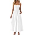 thumbnail image 1 of Amzcrzy Robes pour Femmes Couleur Unie Bretelles Spaghetti Robe d'Été Décontractée Col Rond Sans Manches Robes Soleil pour Femmes Tendance à Étages Fluide Robes Maxi avec Poches, 1 of 8
