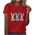 thumbnail image 1 of Pisexur Hauts de Printemps pour Femmes 2025, Hauts d'Entraînement pour Femmes, T-Shirt Imprimé à Manches Courtes Col Rond Chandail à la Mode Rouge, 2TG, 1 of 5