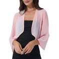 thumbnail image 1 of TTAO Boléro Châle en Mousseline Douce Transparente à Manches 3/4 pour Femmes, Veste Cardigan Ouverte à l'Avant pour Robe de Soirée de Mariage, Rose, TTG, 1 of 7