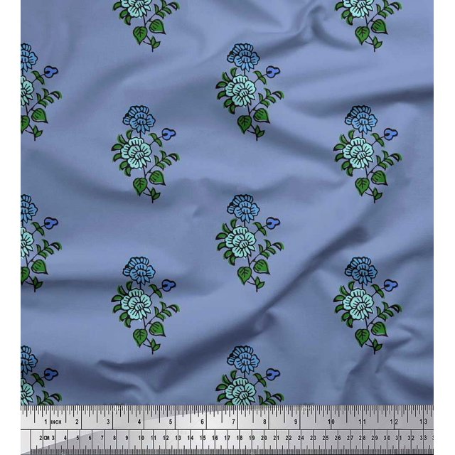 Soimoi Polyester Crepe Fabric Leaves & Floral Block Print Fabric by Yard 42 Inch Wide