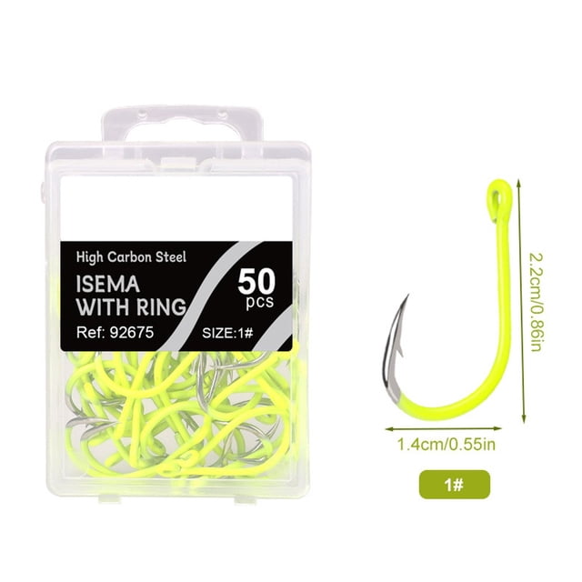 50pcs Fluorescent Fishing Hooks Barbed Single Circle Carp Hook Sea Fishinhook 1#