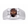 thumbnail image 1 of RYLOS Men's Rings Sterling Silver Rings Classic Designer  9X7MM Oval Gemstone &  Diamond Ring Smoky Quartz June Birthstone Ring Size 13, 1 of 7